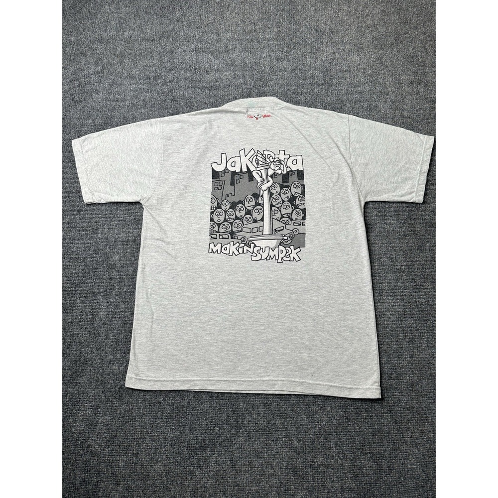 Mens Now What Jakarta Graphic Gray T Shirt 90s, Size‎ L